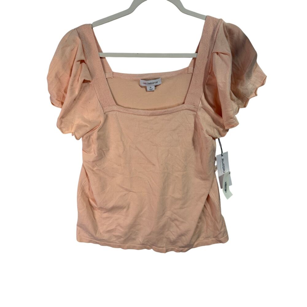 Liz Claiborne Women’s XL Peach Top Flutter Sleeve Square Neck NWT
